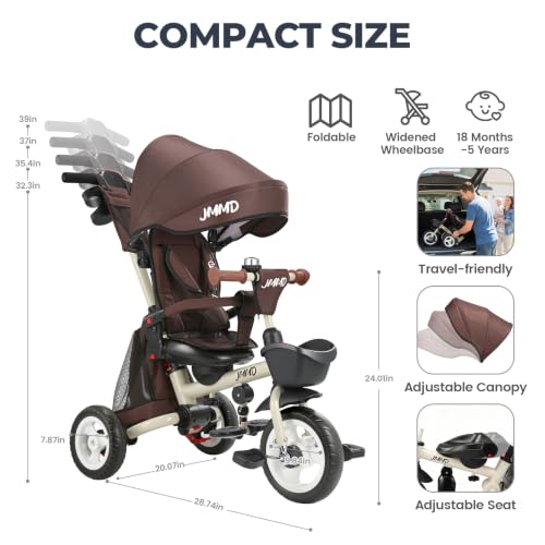 Image of JMMD 8-in-1 Foldable Toddler Tricycle for Ages 1-5, Portable Trike Stroller