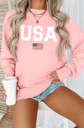 Image of Dressmine Womens USA Shirt Casual Long Sleeve Graphic Tees Knit Crew Neck Sweatshirts Loose Pullover