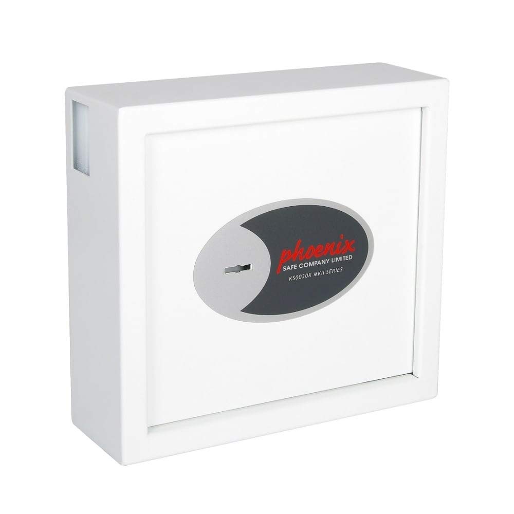 phoenix safes Company – KS0031K Phoenix Cygnus Series Key Box - 30 Hooks - Key Lock - Key Holder Wall Mounted - Scratch Resistant White Paint Finish - 6.5 Litres - 6.5kg