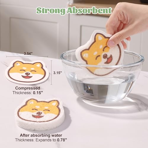 Image of JOYMOOP Cartoon Kitchen Sponge, Cellulose Sponges for Cleaning, 4 Pack Non-Scratch Sponges for Washing Dishes, Reusable Sponge for Kitchen, Bathroom and Office - Doggy Pattern