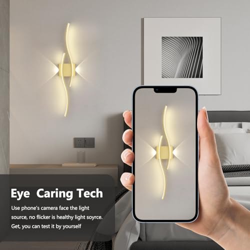 Image of DEYNITE Modern Gold Creative Wave Strip Led Wall Light Fixture Industrial Wall Sconce for Bathroom Hallway Staircase Entryway 3000K Warm Light