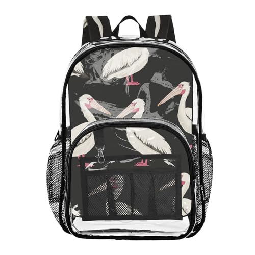 PVC Pelican Cartoon Black Funny Boys Girls School See Through Bag Clear Transparent Waterproof Backpack