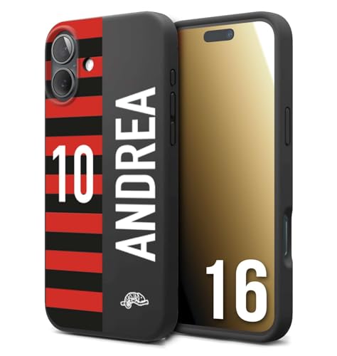 CUSTOMIZZA - Custodia cover nera morbida in tpu compatibile per iPhone 16 personalizzata calcio football nome e numero calciatori rossonera