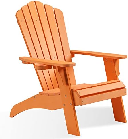 Psilvam Adirondack Chair, Oversized Poly Lumber Fire Pit Chair with Cup Holder, 350Lbs Support Patio Chairs for Garden, Weather Resistant Outdoors Seating, Relaxing Gift for Father & Mother (Orange)