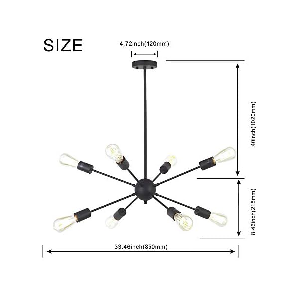 VINLUZ Chandelier Lighting Ceiling Light Sputnik Chandelier Pendant Lighting Industrial Lighting 8 Light Sputnik Ceiling Light Flush Mount Ceiling Light - Image 6