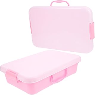 INOOMP 2 Piezas Sandbox Portátil Bebés Largo Almacenamiento De Juguetes Bandeja Pequeña Sandbox con Tapa Contenedor De Arena Jugar Cajas Almacenaje Juguetes Divertidos Abs Rosa