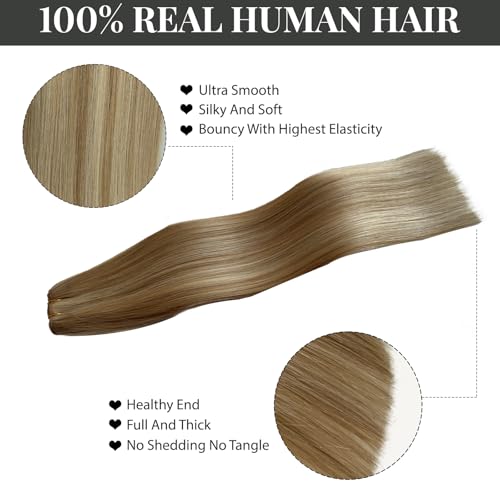 Image of Belaved Clip in Hair Extensions Real Human Hair Beige Blonde to Bleach Blonde 14inch Clip ins 70g 5pcs Clip in Extensions Silky Straight Highlighted Balayage