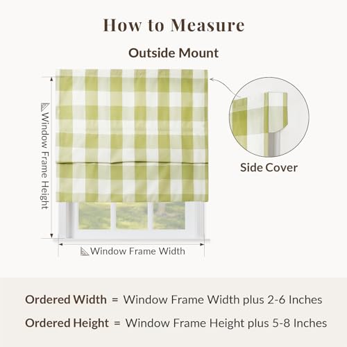 Image of TWOPAGES No Drill Cordless Buffalo Olivine Plaid Roman Shades Gingham Checkered Roman Blinds for Windows, Customized Room Darkening Blackout Blinds Farmhouse Shades, 1 Piece
