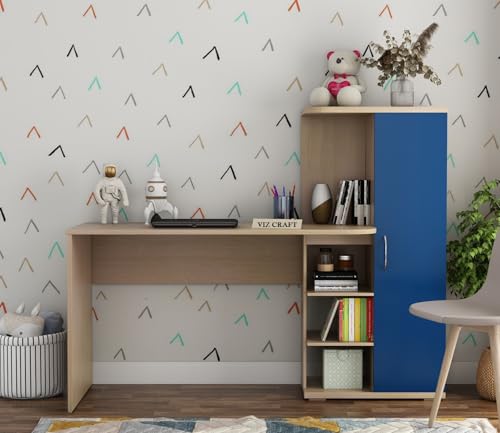Image of Engineered Wood Office & Study Table for Study Room /Office /Work from Home || Engineered Wood Study Table || Freestanding || (Beige & Blue) |