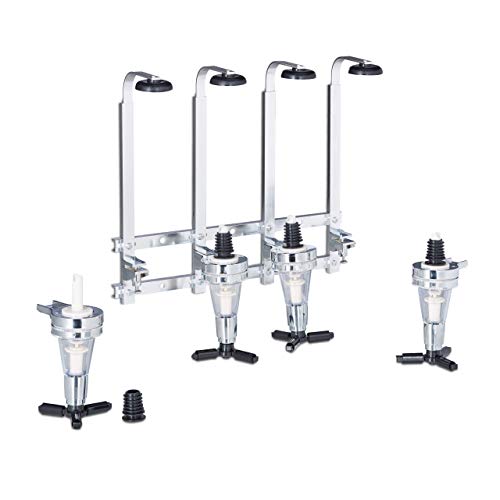 Relaxdays Flessenhouder Wand, H x B x D: 36 x 35,5 x 11 cm, Voor 4 Flessen Jenever, Limonade, Drankdispenser, Zilver - Image 3