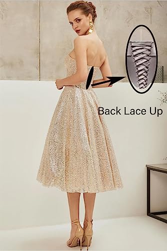 Women's Sweetheart Neck Tea Length Homecoming Dresses for Teens Summer Open Back Shiny Sequin Cocktail Dress2