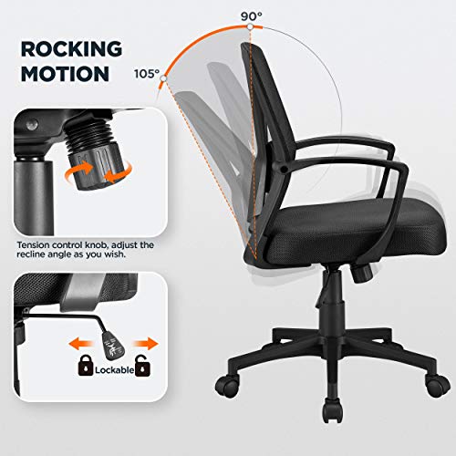 Image of Yaheetech Black Adjustable Office Chair Executive Computer Chair Mid-Back Ergonomic Desk Chair Office Swivel Mesh Chair with Armrest Back Support and Wheels for Home Study or Work Task