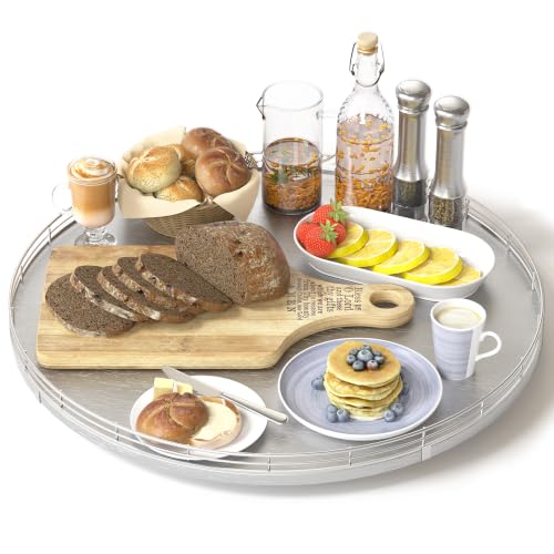 Image of Oroyutor 16-Inch Oak Lazy Susan Organizer with Silver Iron Rail