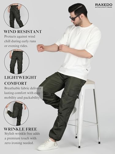Image of Men's Water-Resistant Parachute Pants | Mens Bottom Wear | Cargo Pants for Men | Korean Pants for Man | Baggy Trackpants | Lightweight Multi-Pocket Utility Fit - Freedom to Move & All-Day Comfort