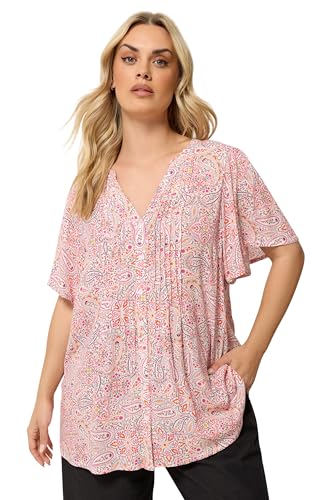 Image of Yours Curve Paisley Print Pintuck Blouse - Women's - Plus Size Curve Pink