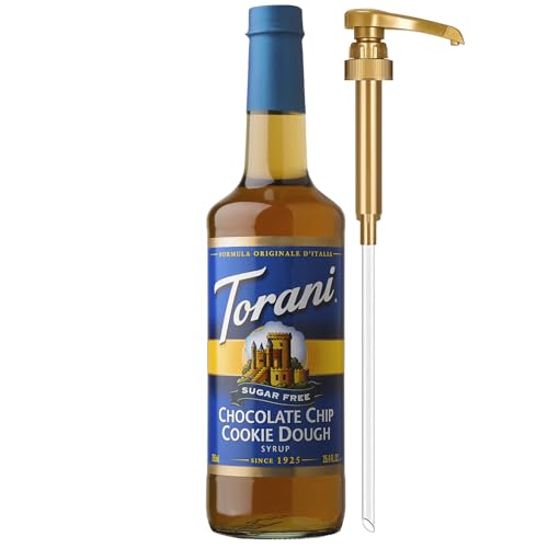 Torani Sugar Free Coffee Syrup, Chocolate Chip Cookie Dough Flavoring for Drinks, Zero Calorie, Glass Bottle with Pump Included, 25.4 Fl Oz