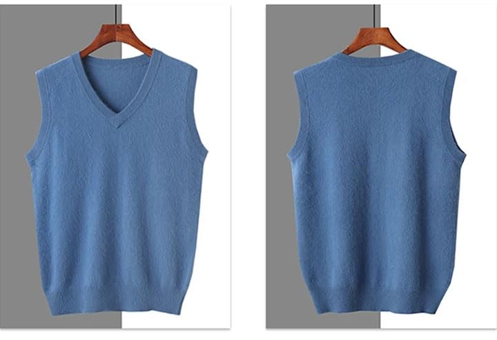 Dninmim Men's Cashmere Sweater Vest Sleeveless Solid V-Neck Waistcoat Pullover2