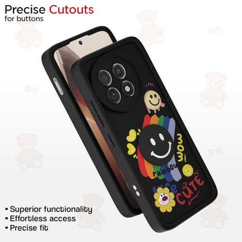 Image of Pikkme Back Cover for OnePlus 13R 5G | Soft Silicone| Cute Rainbow Smile & 3D Cartoon Flower Design | Shockproof Raised Camera Protection Bumper Case (Black)
