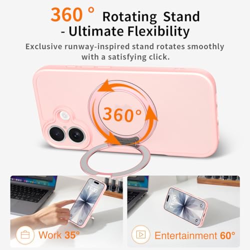Image of Magnetic Case for iPhone 17 with Magnetic Ring Stand, [Compatible with Magsafe] [Military Grade Drop Protection] Shockproof Phone Cover for iPhone 17 Full Camera Protection 6.3 inch Pink