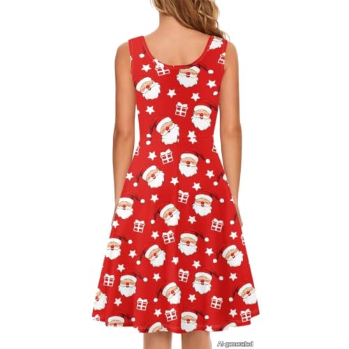 Image of Women Stylish Tank Dresses Sleeveless Round Neck Midi Casual Dress with Pocket for Summer