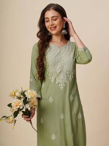 Image of RATAN Rayon Straight Lucknowi Chikankari Ethnic Wear Kurta for Women
