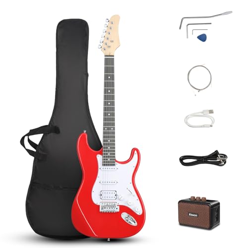 Ktaxon 39 Inch Electric Guitar Kit for Beginner HSS Pickups 6 String Solid-Body Full Size Adults Electric Guitars W/Amplifier Bag Strap Cable Accessories - Red