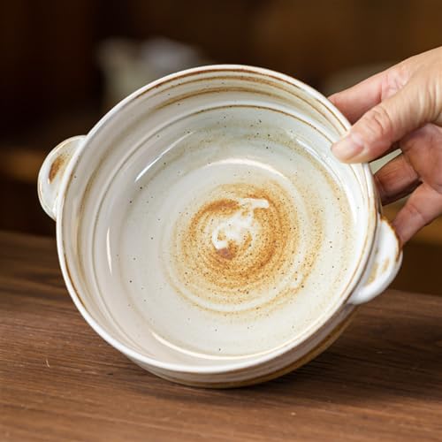 Platos para hornear de cerámica rugosa con asas laterales estilo horno rústico 6