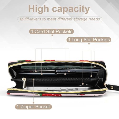 Women's Clutch Wallet with ID Pockets, High Capacity Leather, Perfect for Travel, Strawberry Fruit4