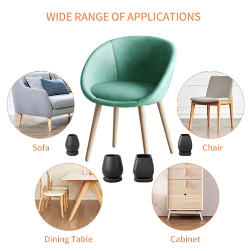 RCHYFEED Schwarz Schutzkappen, 24 Stück Schutzkappen für Rund Schräg, Stuhlbeine mit Filz, TPE Bodenschoner für Stühle, Stuhlbeinschoner Geräusche und Kratzer Beseitigen (Rund,16-19mm)