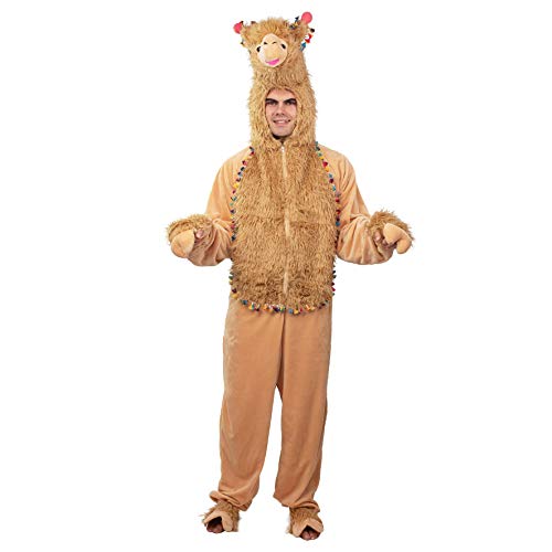 ORLOB Costume Lama alpaga, Taille Unique pour Adultes, Femmes Hommes Animal Combinaison Marron Carnaval (160-175) Cover