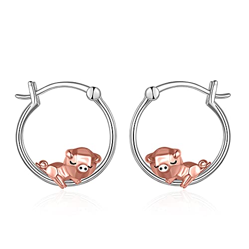Fox/Pig/Mushroom/Cat Earrings Sterling Silver Cute Hoop Earrings Animal Jewelry Gifts for Women Daughter