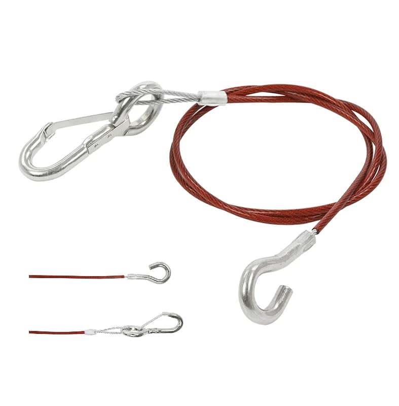 Afscheurtouw Voor Geremde Aanhangers – 1m Stalen Kabel Ø2.5mm Met Dubbele Ring & Karabijnhaak – Breukbelasting 250kg