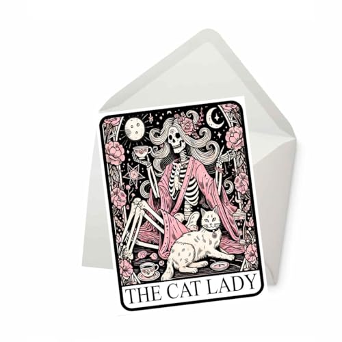 Carte voeux The Cat Lady Tarot squelette chat gothique humour noir