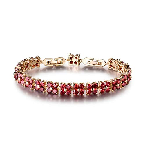 888 Easy Shop Promise Red Garnet Rhinestone Crystal Engagement Gold Chain Bracelet Jewelry