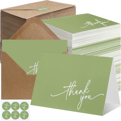 Gueevin 200 Pcs Thank You Cards with Kraft Envelopes and