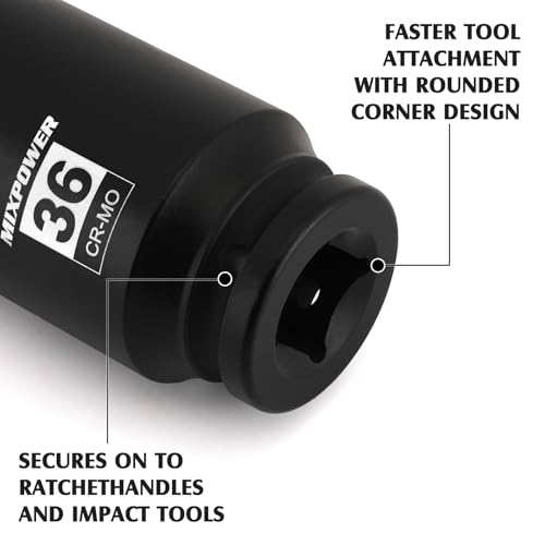 Image of MIXPOWER 3 /4 inch Drive Deep Impact Socket, 36mm, CR-MO, Metric, 6 Point, Axle Nut Impact Grade Socket for Easy Removal