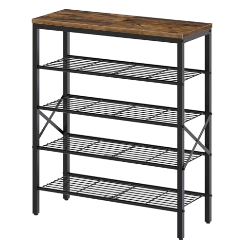 5-Tier Shoe Rack, Shoe Storage for Entryway and Closet, Free Standing Shoe Organizer with Metal Mesh Shelves, 16-20 Pairs of Shoes, Rustic Brown and Black SS05BR