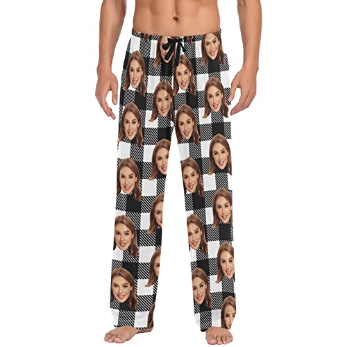 Personalized Photo Face Printed Mens Sleepwear Pajama Pants Custom Casual Pj Bottoms Holiday Gifts for Boyfriend Husband Dad