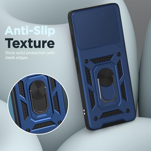 Image of Pikkme Back Cover for Poco M7 Pro 5G | D10 Tough Armor | 360 Protection Case | Sliding Camera Shield Cover & Ring Holder Stand Bumper Case (Blue)
