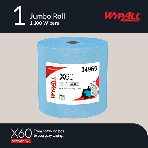 Image of WypAll GeneralClean X60 Cloths Multi-Task Cleaning Wipes, Jumbo (34965), Strong and Absorbent Towels, Blue (1 Roll of 1,100 Sheets, 1,100 Sheet Total)