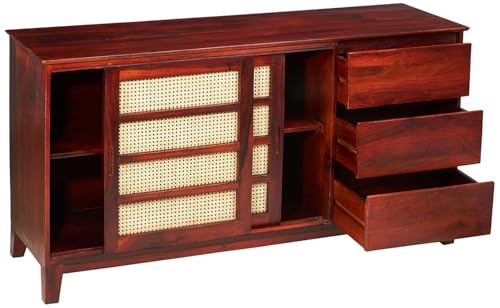 Image of Amazon Brand - Solimo Augustene Solid Sheesham Wood Sideboard with Sliding Door with 3 Drawers for Bedroom Living Room Home (Honey Finish)