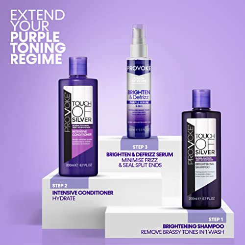 PROVOKE Touch of silver Brighten and Defrizz Purple Serum 100 ml. Neutralise Brassy Tones. Anti Frizz, Seal Split Ends. Plant-Based Keratin. Purple Pigments. For Blonde, Highlighted and Grey Hair - Image 7