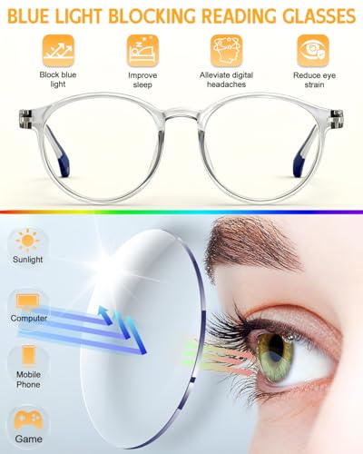 Image of 5-Pack Reading Glasses for Women Men, 0.0 Blue Light Blocking Computer Glasses with Spring Hinge, Round Fashion Readers with Case and Cleaning Cloth