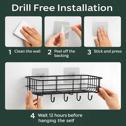 Image of DALUCI Bathroom Organiser Without Drill Self Adhesive Bathroom Shelf for Wall GI Steel Powder Coated Rustproof Bathroom Rack Stand for Shampoo Toiletries Heavy Duty (Black, Pack of 1)