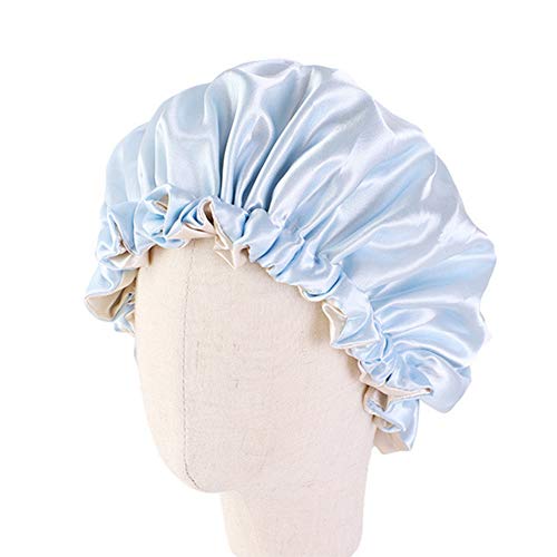 Cospack Kids Satin Bonnet Sleeping Cap Hair Bonnet Double Layered Reversible Adjustable Satin Cap for Natural Hair Toddler Child Baby L.Blue