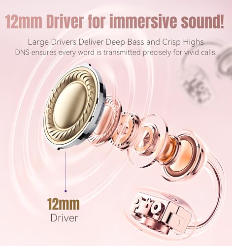 Image of King Lucky Open Ear Earbuds Clip-On Bluetooth 6.0 Wireless Headphones with Mic, 50H Playtime, ENC Clear Calls, IPX5 Waterproof, Comfortable for Small Ears Sports Gaming (Pink, Standard)