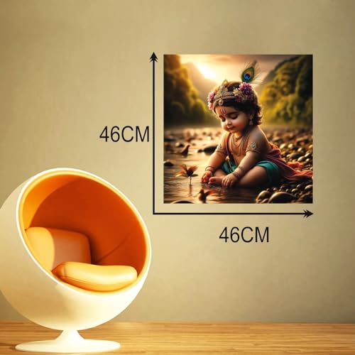 Image of Little Krishna Water Nadhi Wall Poster for Pooja Room, Office, Kids Room (Size- 46CM X 46CM)