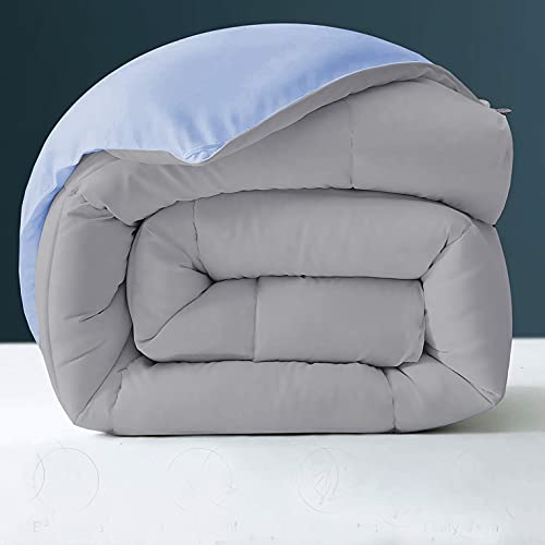 Image of Day Care - 400 GSM Hotel Quality-Down Alternative Reversible Comforter (90 inch x 100 inch Inches /228cm x 254cm) - Comforter Double Bed|Silver /Sky Blue| TC - 450