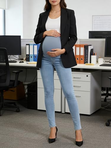 Image of PACBREEZE Women's Maternity Jeans Over Belly Skinny Stretchy Denim Pants Comfy Slim Pregnancy Pants