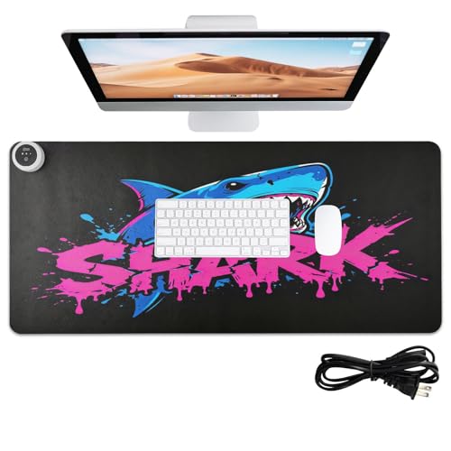 Street Style Graffiti Shark - Alfombrilla de mouse de piel negra con calefacción para juegos, 80 x 33 cm, antideslizante, para escritorio de computadora, mesa de computadora, trabajo de escritura